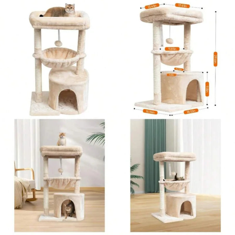 Modern Indoor Cat Tree With Scratching Post And Cradle