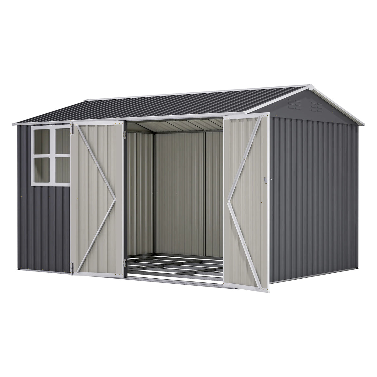 GIHAUVIA Outdoor Steel Storage Shed With Lockable Doors