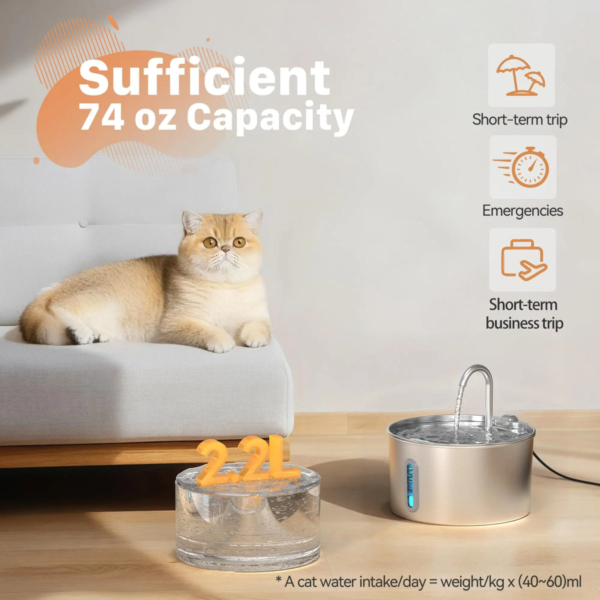 Weomg Automatic Stainless Steel Cat Drinking Fountain Ultra Quiet Pump
