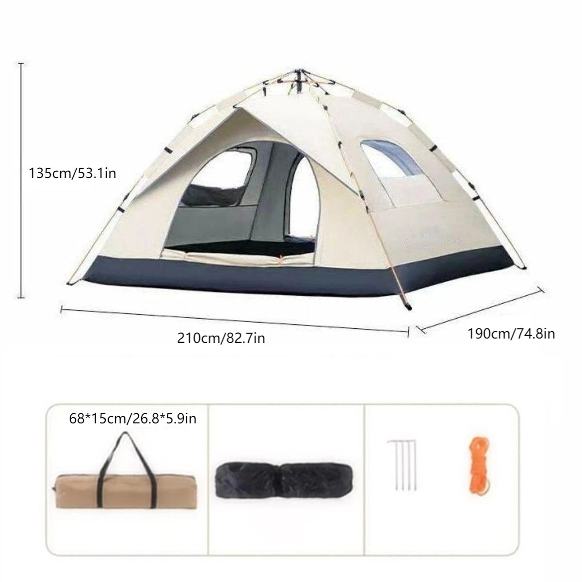 Pakicetus Automatic Camping Tent With Dual Doors And Windows