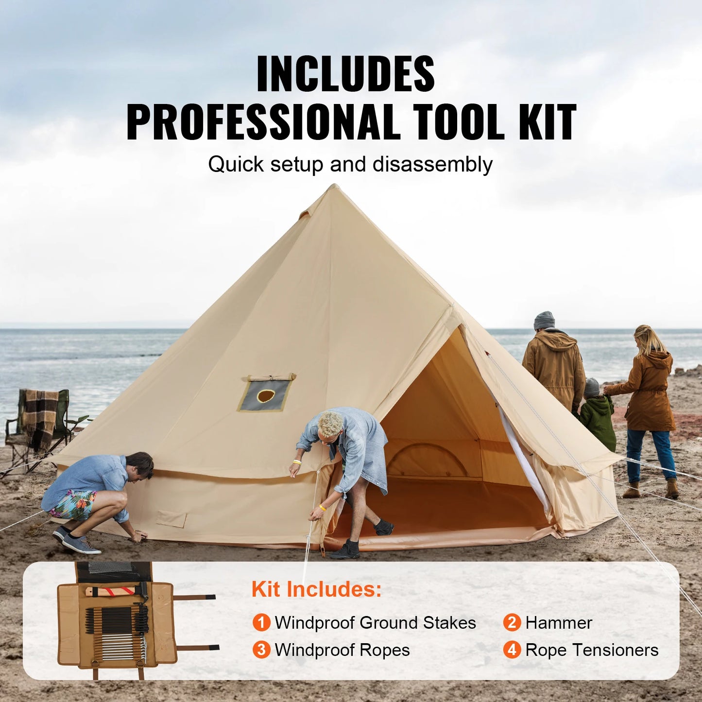 SucceBuy Waterproof Canvas Bell Tent For Outdoor Family Camping