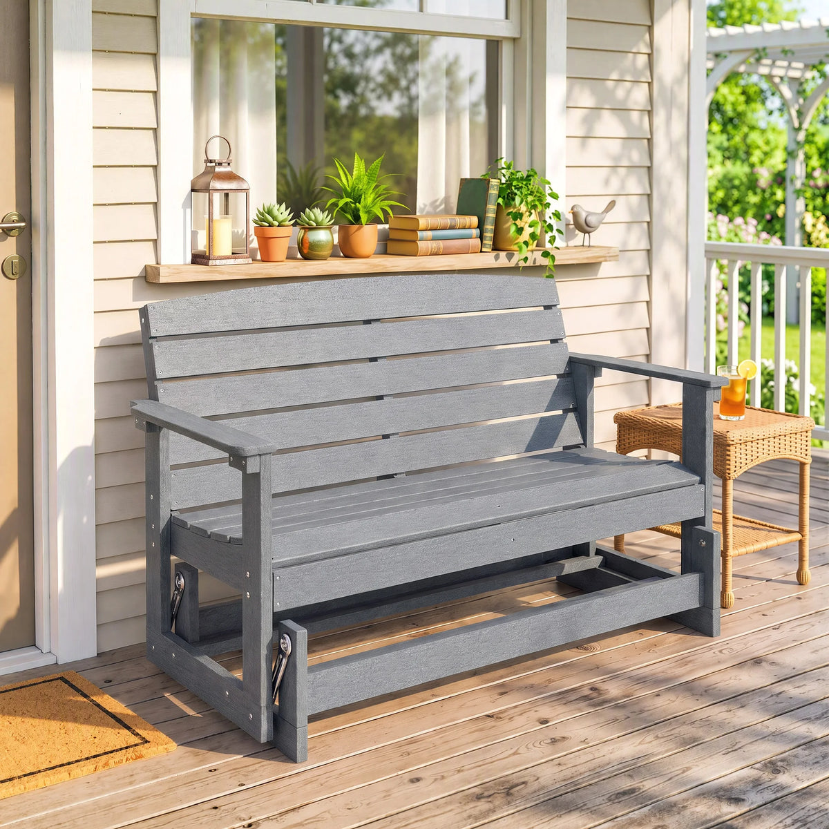 Patio Glider Bench W/ Hdpe Slatted Design Double Rocking Chair