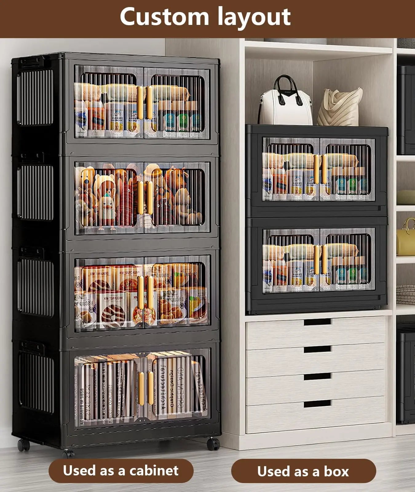 4-Tier Stackable Storage Bins With Lid Foldable Plastic Drawers