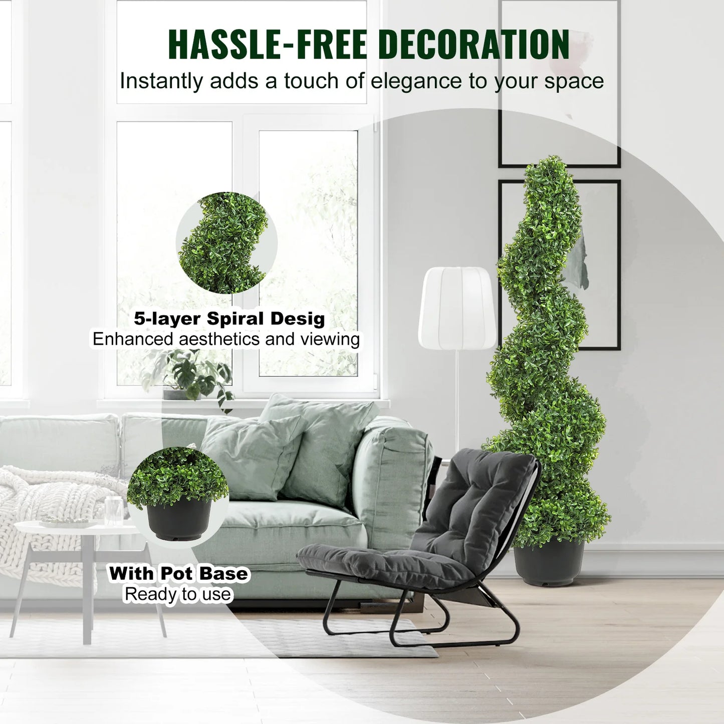 Artificial Boxwood Spiral Topiary Outdoor Garden Decor Plant