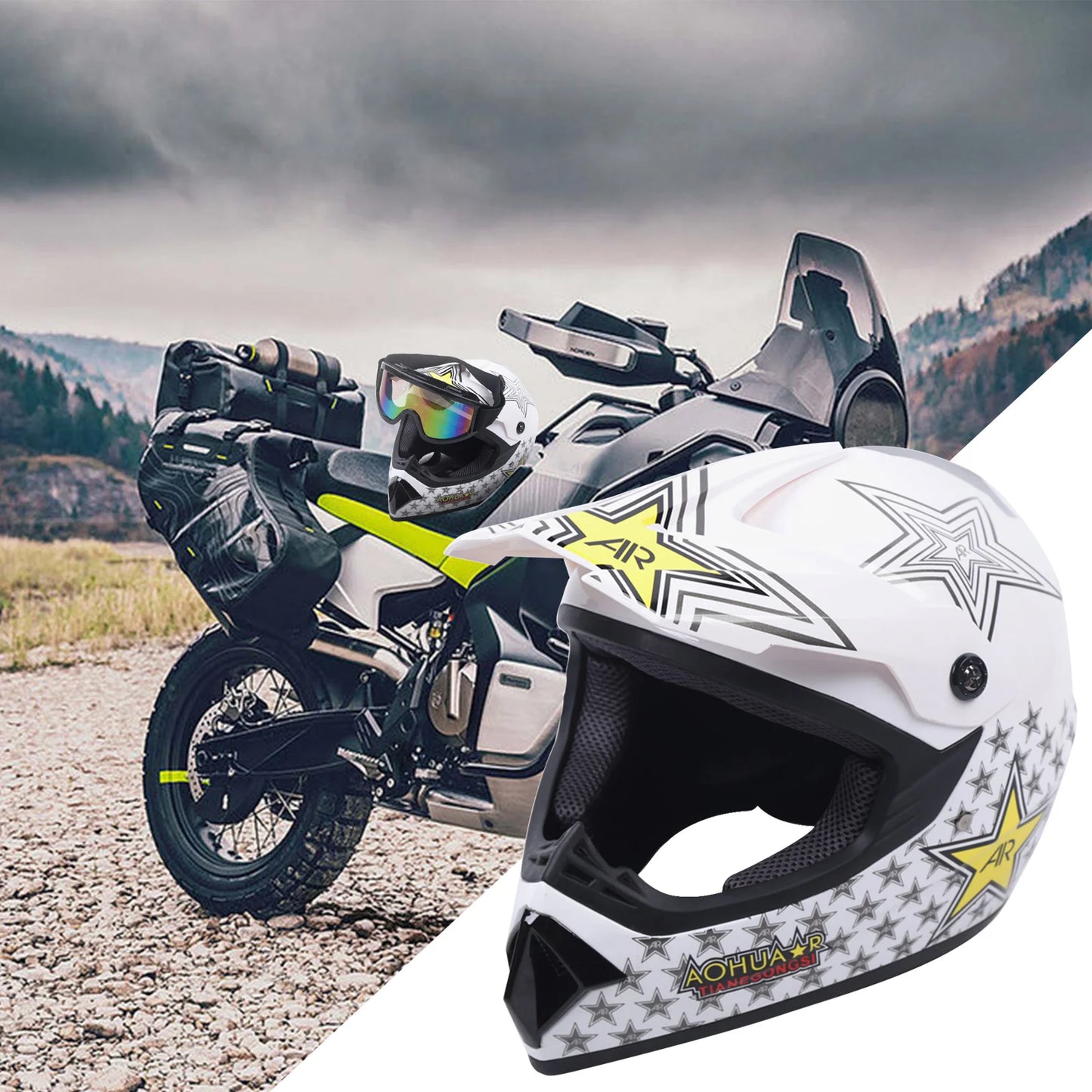 Youth Off-Road Racing Gear Kit Helmet Goggles Gloves