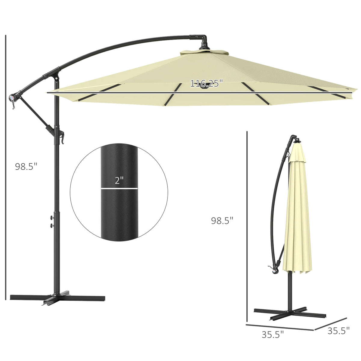 Outsunny Cantilever Offset Patio Umbrella With Tilt UV And Water Resistance