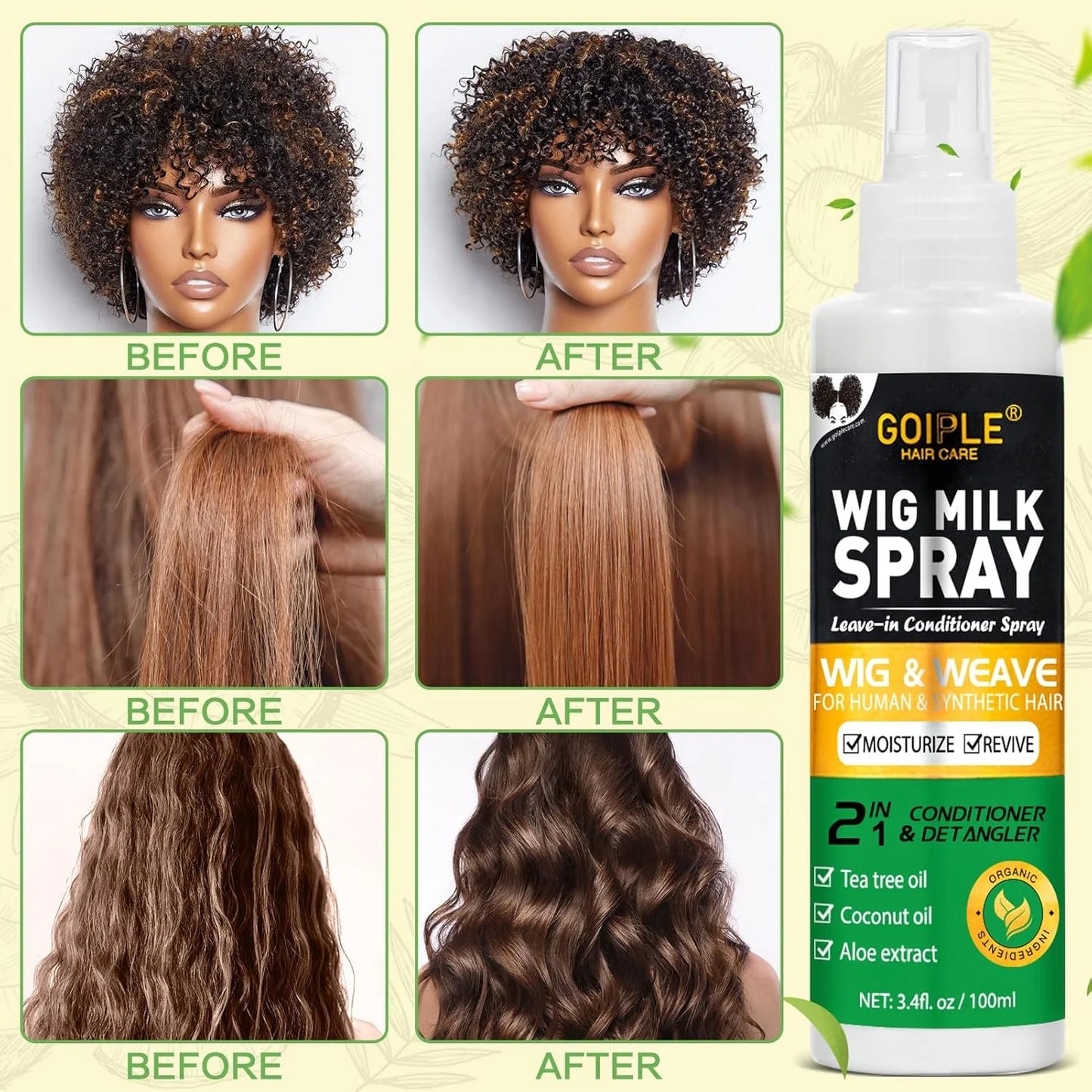 Wig Milk Spray And Shampoo Care Solution For Synthetic Wigs