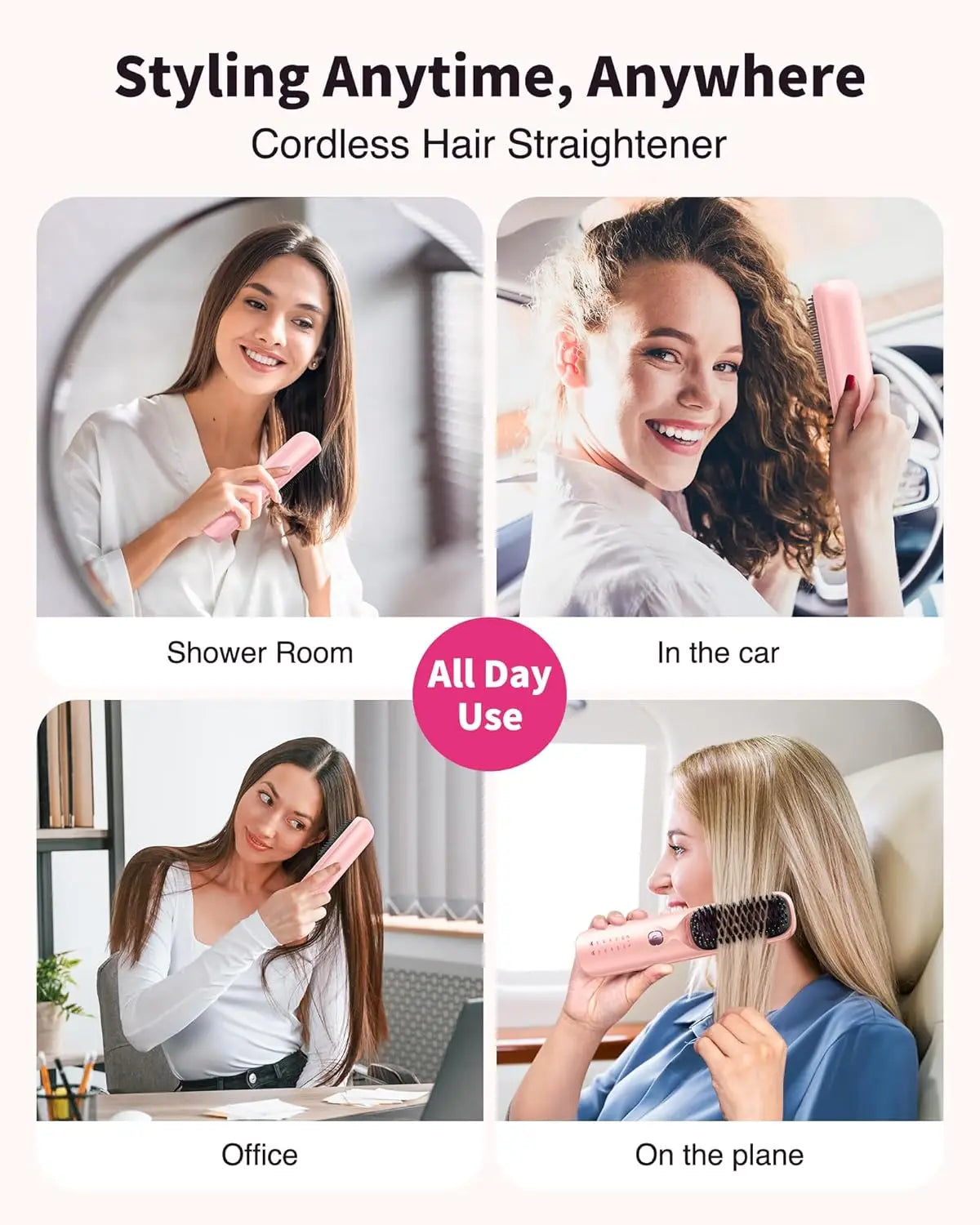 BOPCAL Cordless Hair Straightener Comb Brush Fast Heating Travel