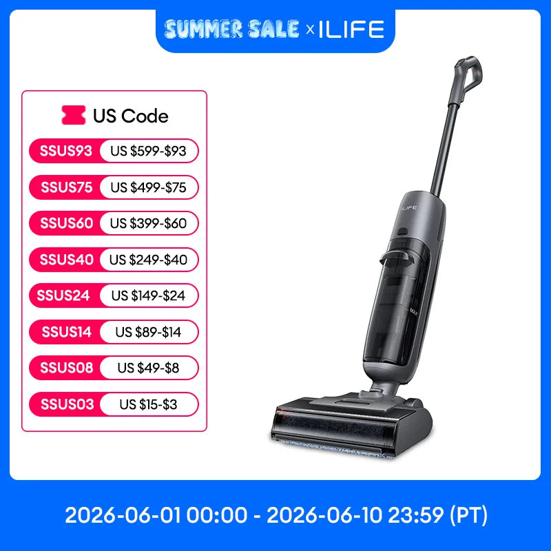 ILIFE W90 Pro Cordless Wet Dry Smart Mop 7000Pa Suction