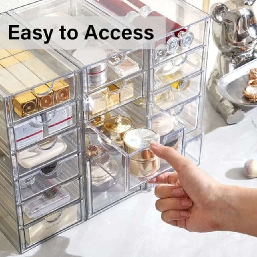 Acrylic Drawer Organizer With 15 Drawers, Clear Stackable Storage Set