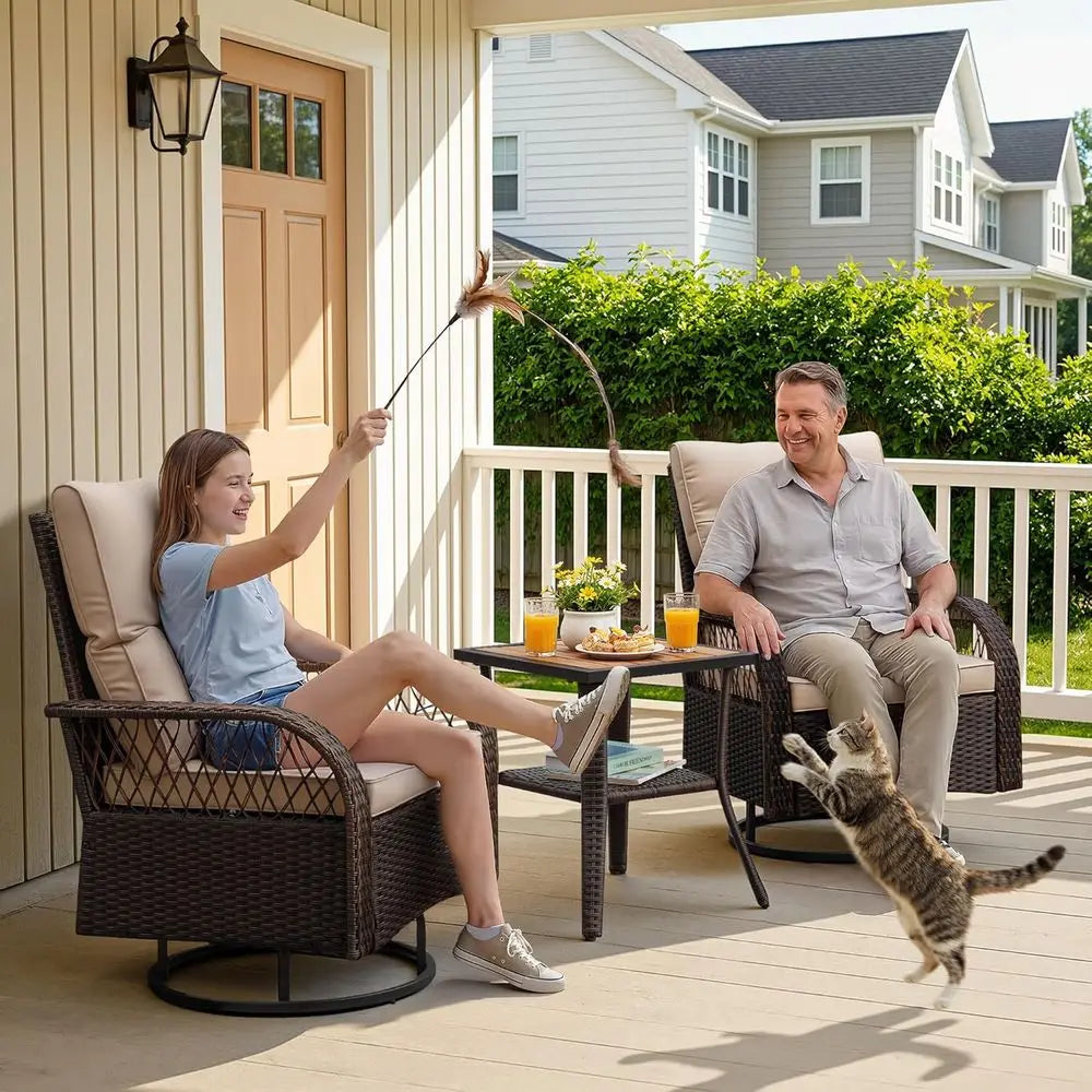 Outdoor Wicker Patio Furniture Set With Swivel Rocking Chairs