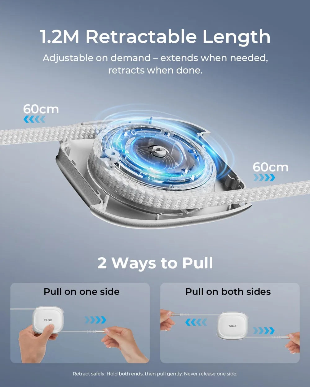 TALIX 240W Retractable USB C Cable PD Fast Charge Pro