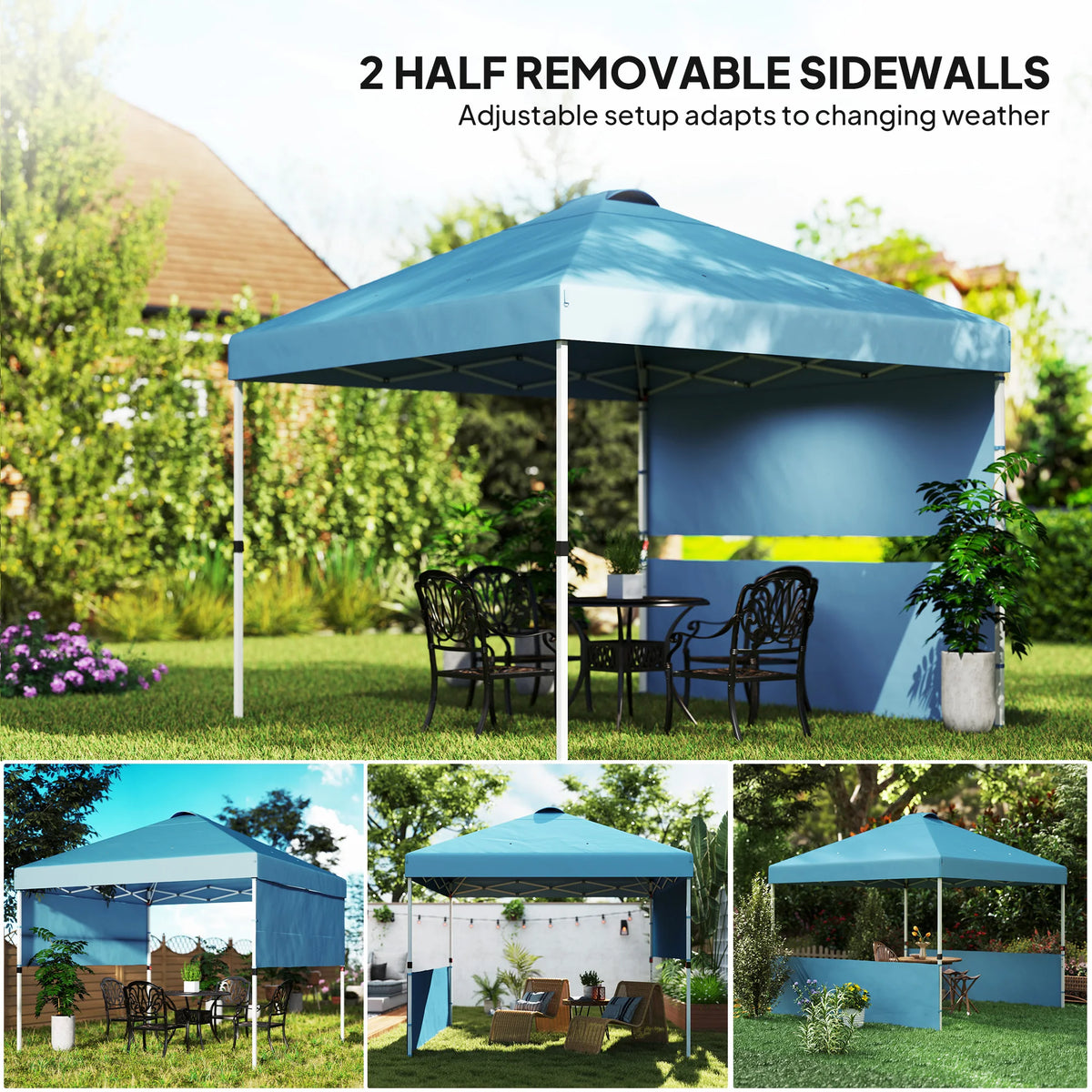 Pop Up Outdoor Gazebo Canopy Tent With Half Sidewalls