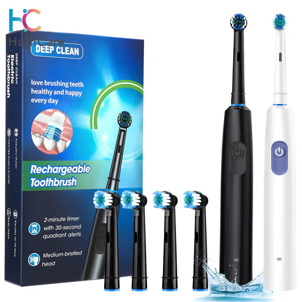 Electric Smart Rotating Toothbrush With 4 Heads And 5 Modes