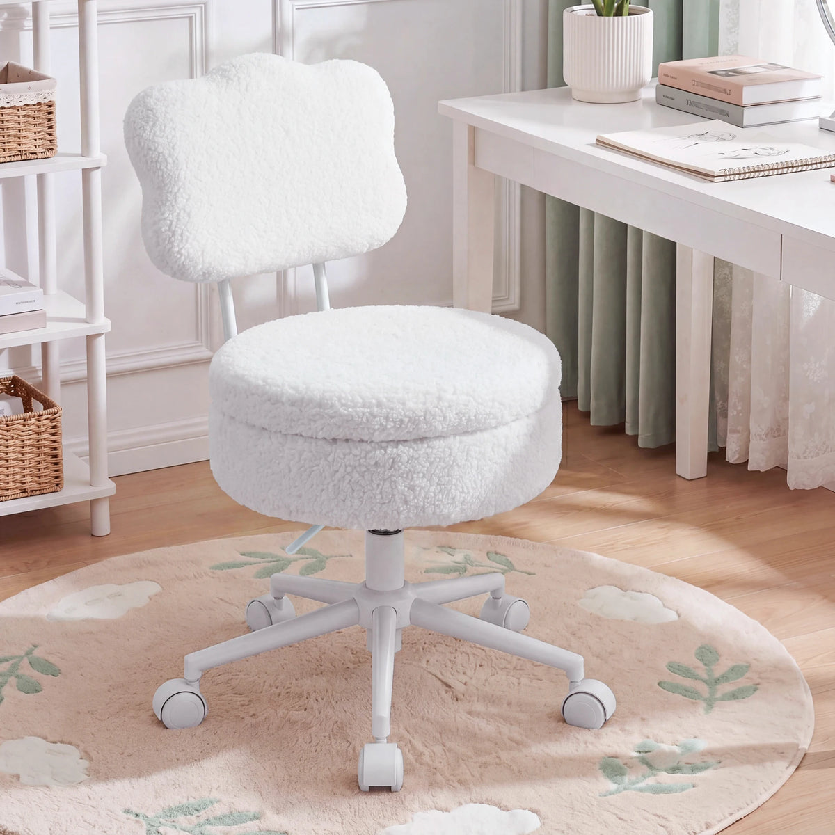 Modern Teddy Fleece Vanity Chair Including Storage And Height Adjustability