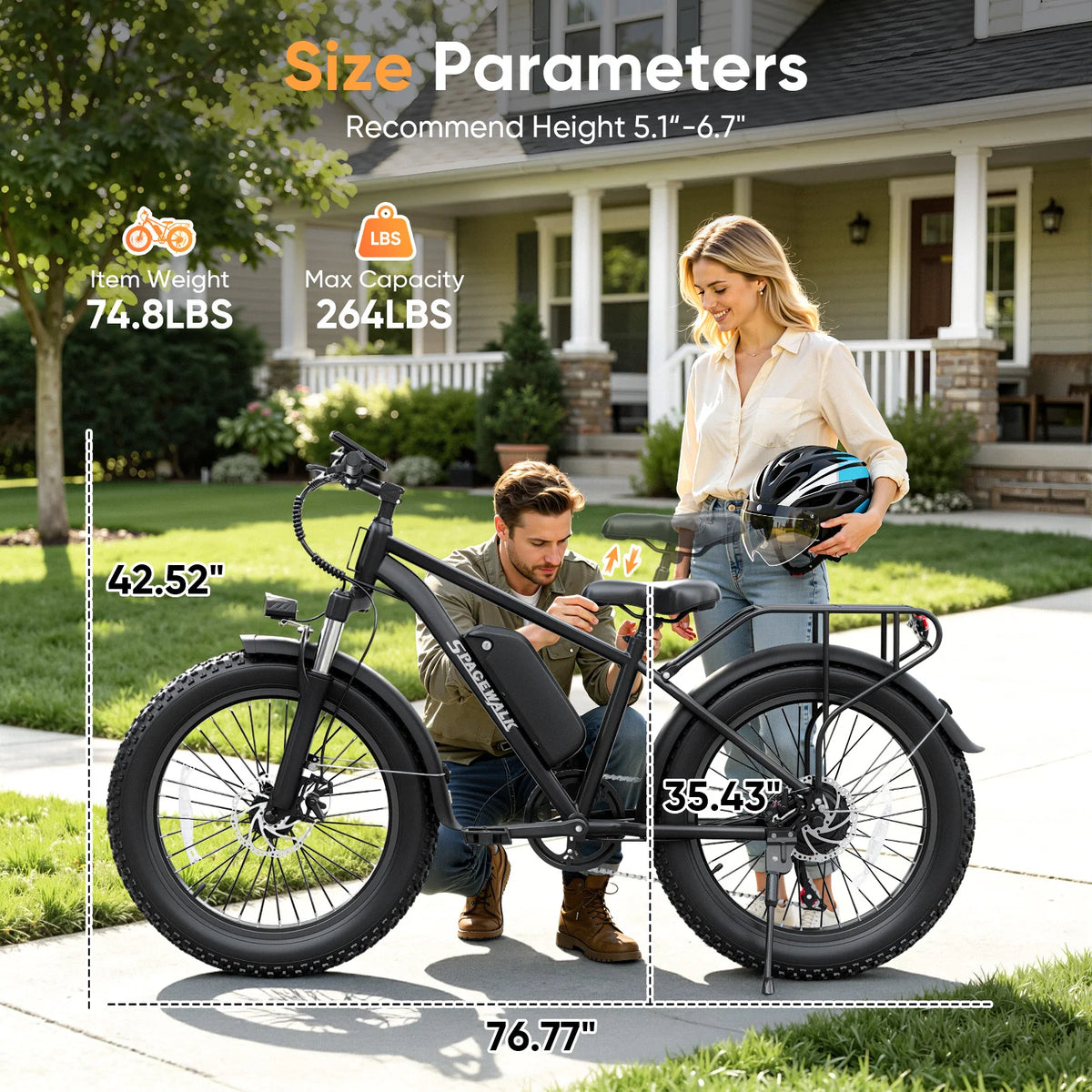 Spacewalk Adult Fat Tire Electric Bike With Removable Battery