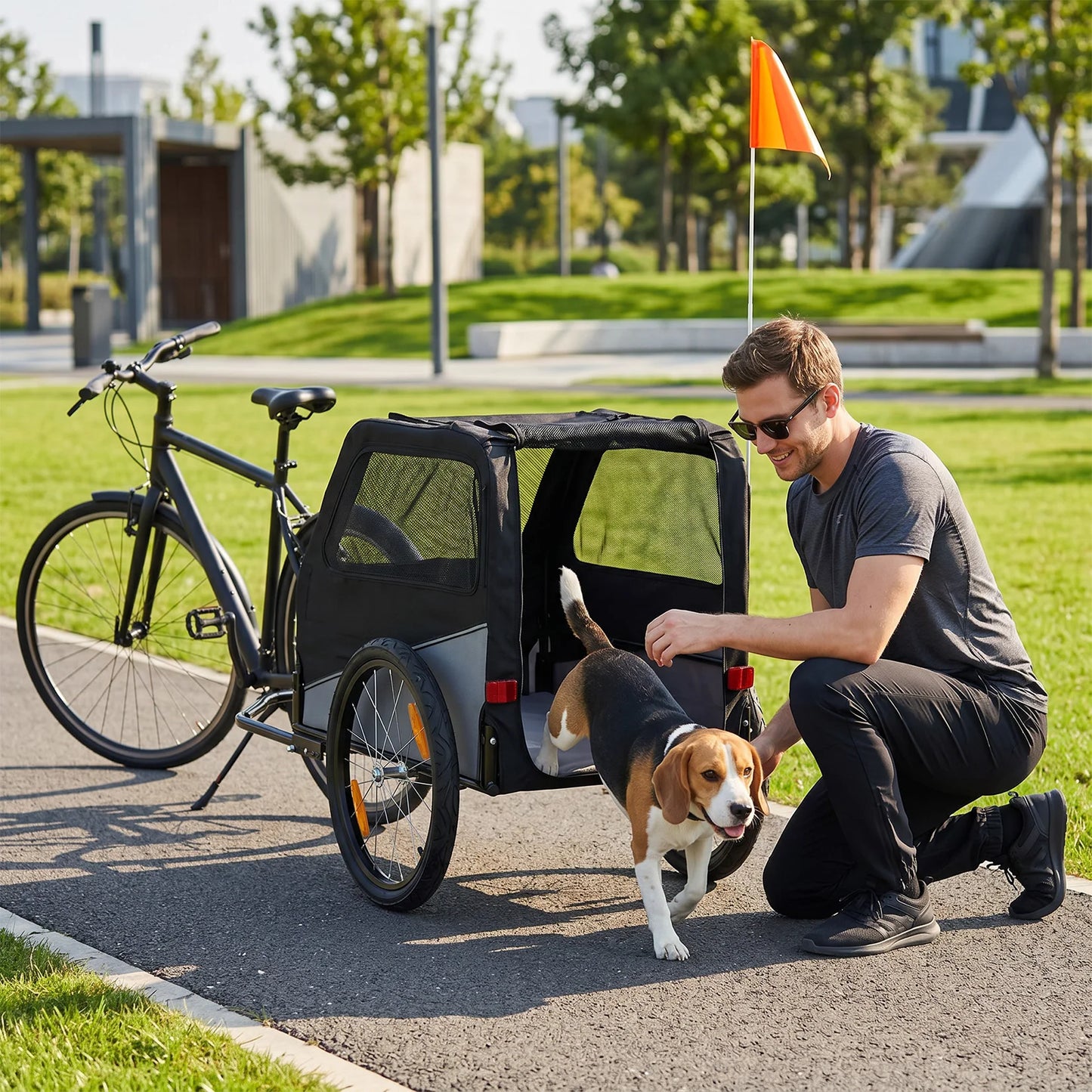 Foldable Dog Bike Trailer With Steel Frame 100 Lbs Capacity