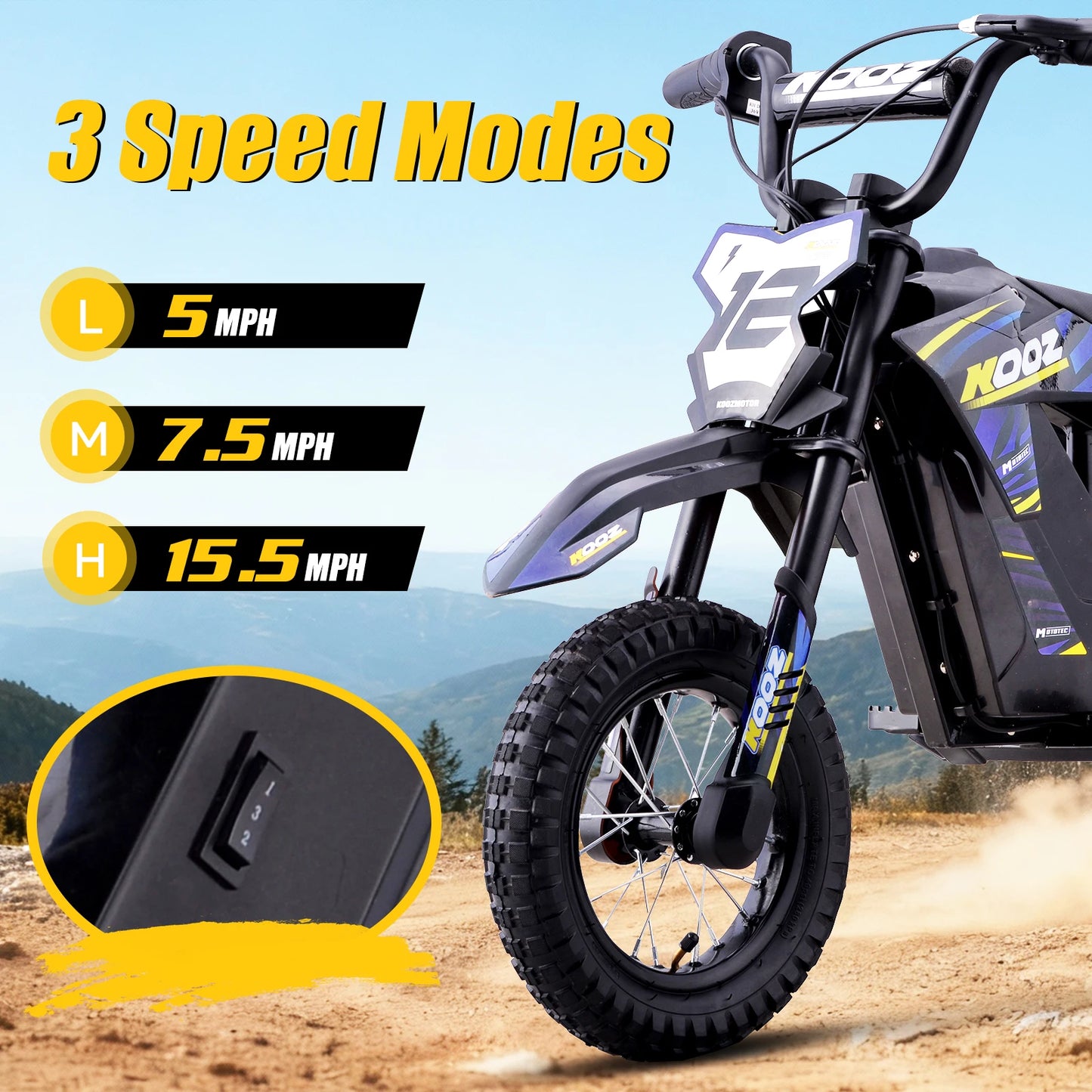 KOOZ HP122E 36V Electric Dirt Bike for Kids, 3 Speeds
