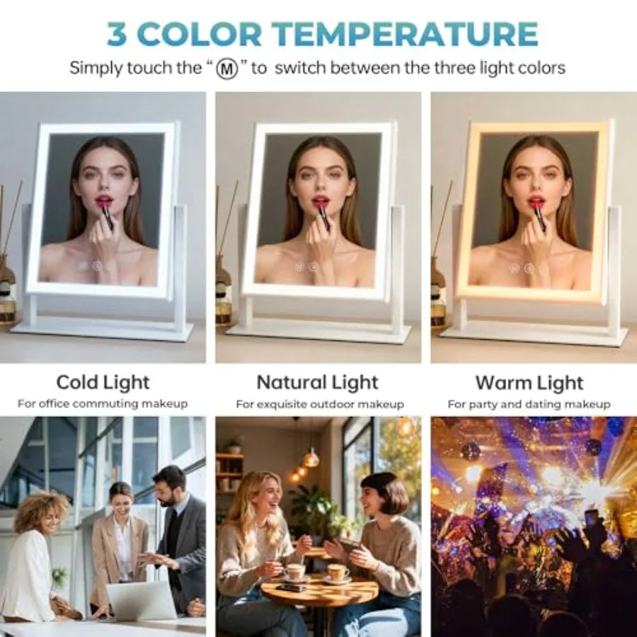 Lighted Makeup Vanity Mirror With Dimmable Touch Controls And Rotation