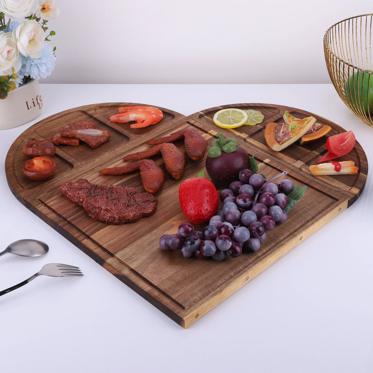 Aliilee Acacia Wood Charcuterie Serving Tray With Grooves