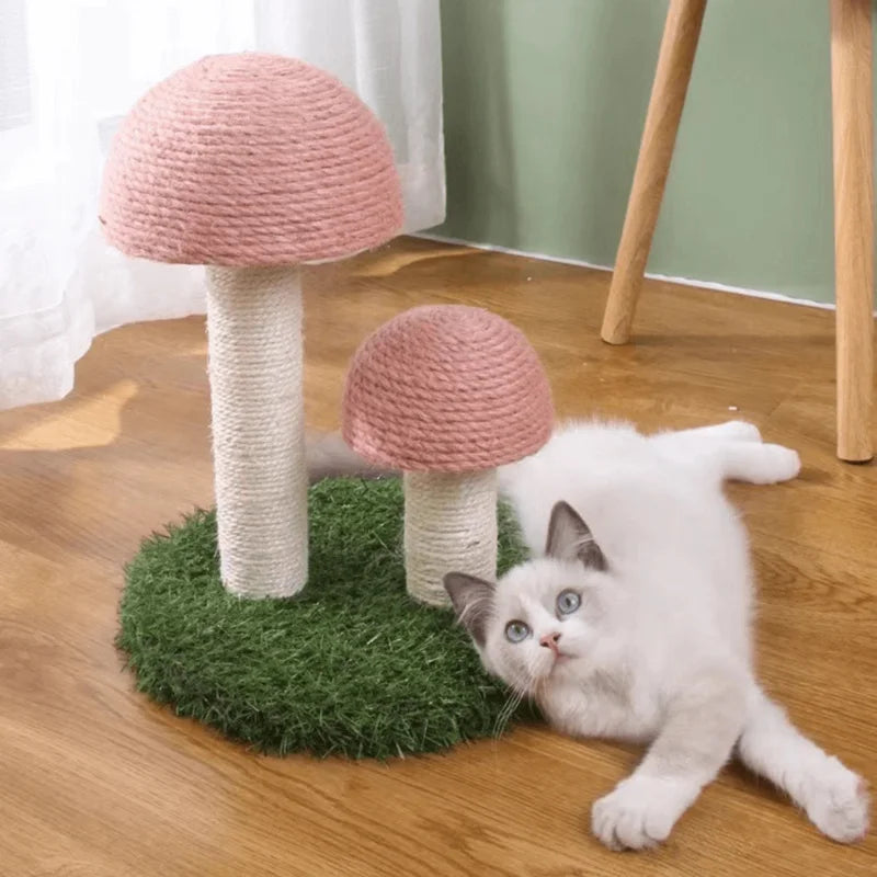 Sturdy Twin Mushroom Cat Climbing Frame With Scratching Platforms