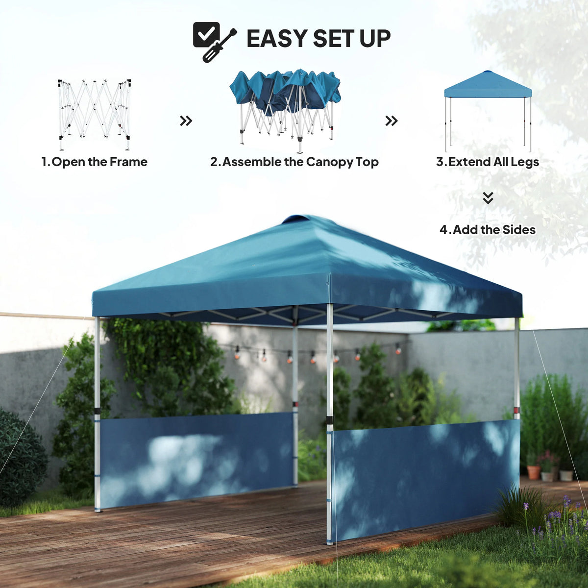 Pop Up Outdoor Gazebo Canopy Tent With Half Sidewalls