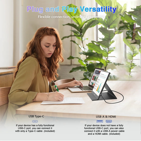 WUAWE Portable Monitor With USB C HDMI Connectivity For Laptops