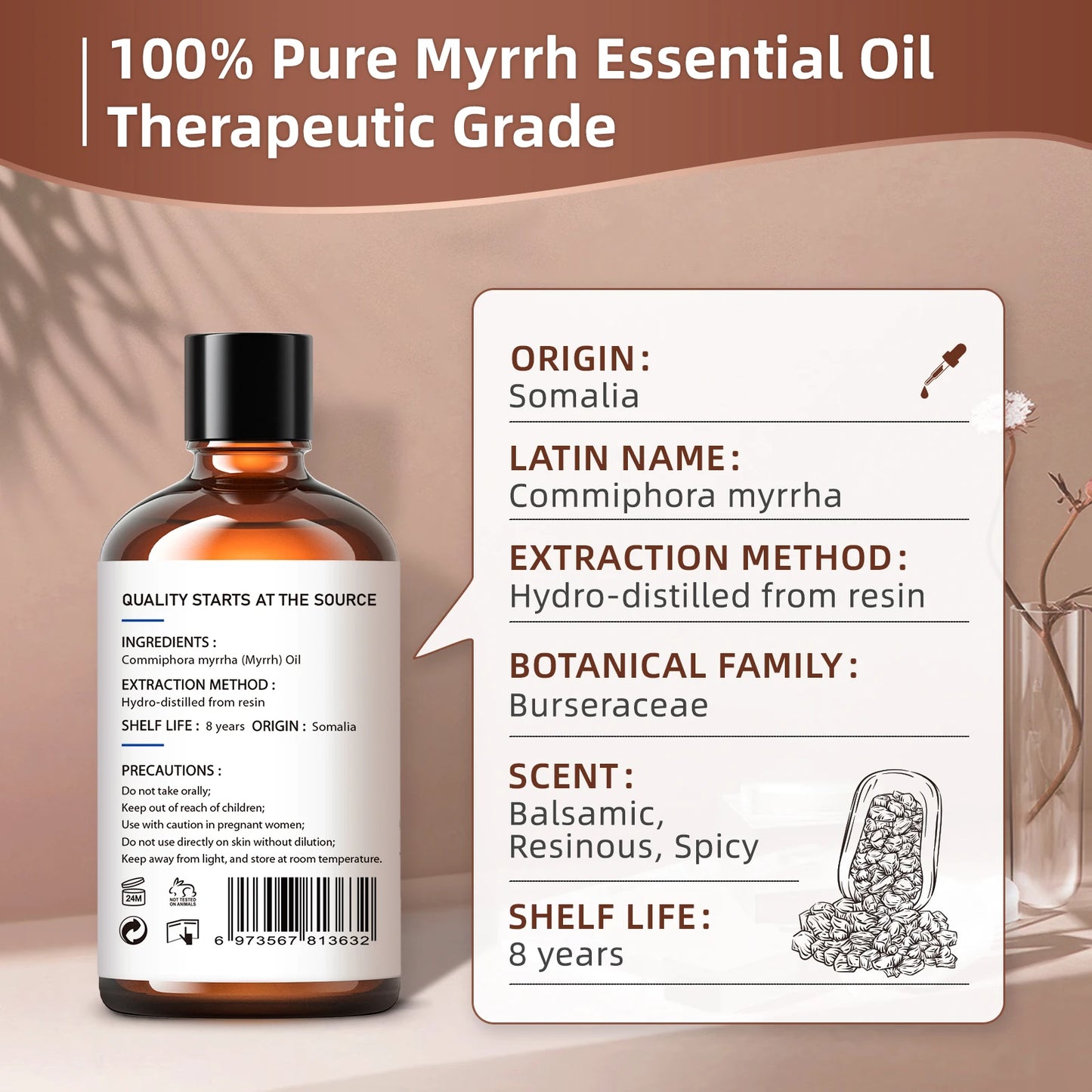 HIQILI Myrrh Essential Oil Pure For Aromatherapy Diffuser Massage