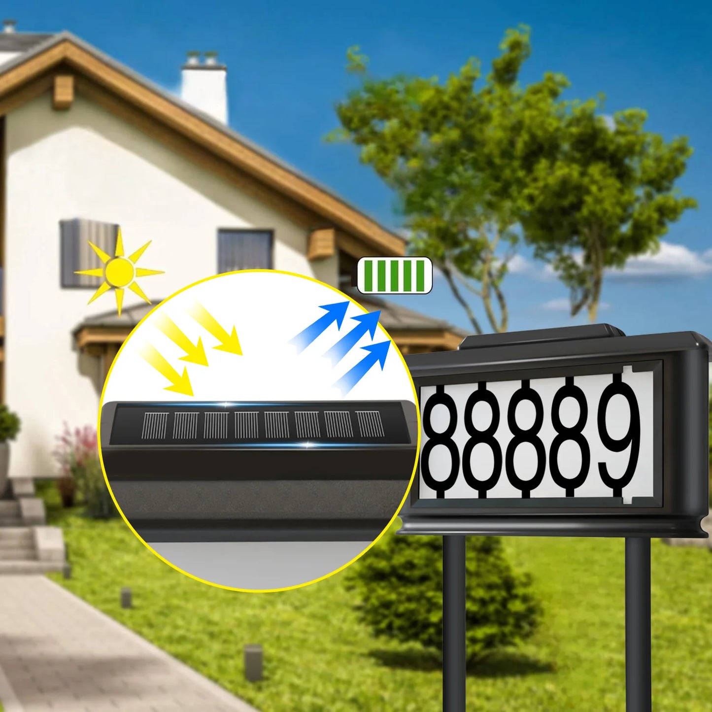 Solar Outdoor House Number Address Sign Light With Stake Lamp