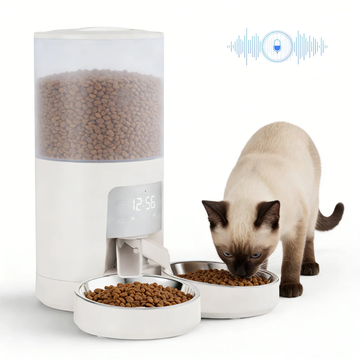 Automatic Pet Feeder With Stainless Steel Bowls And Timer