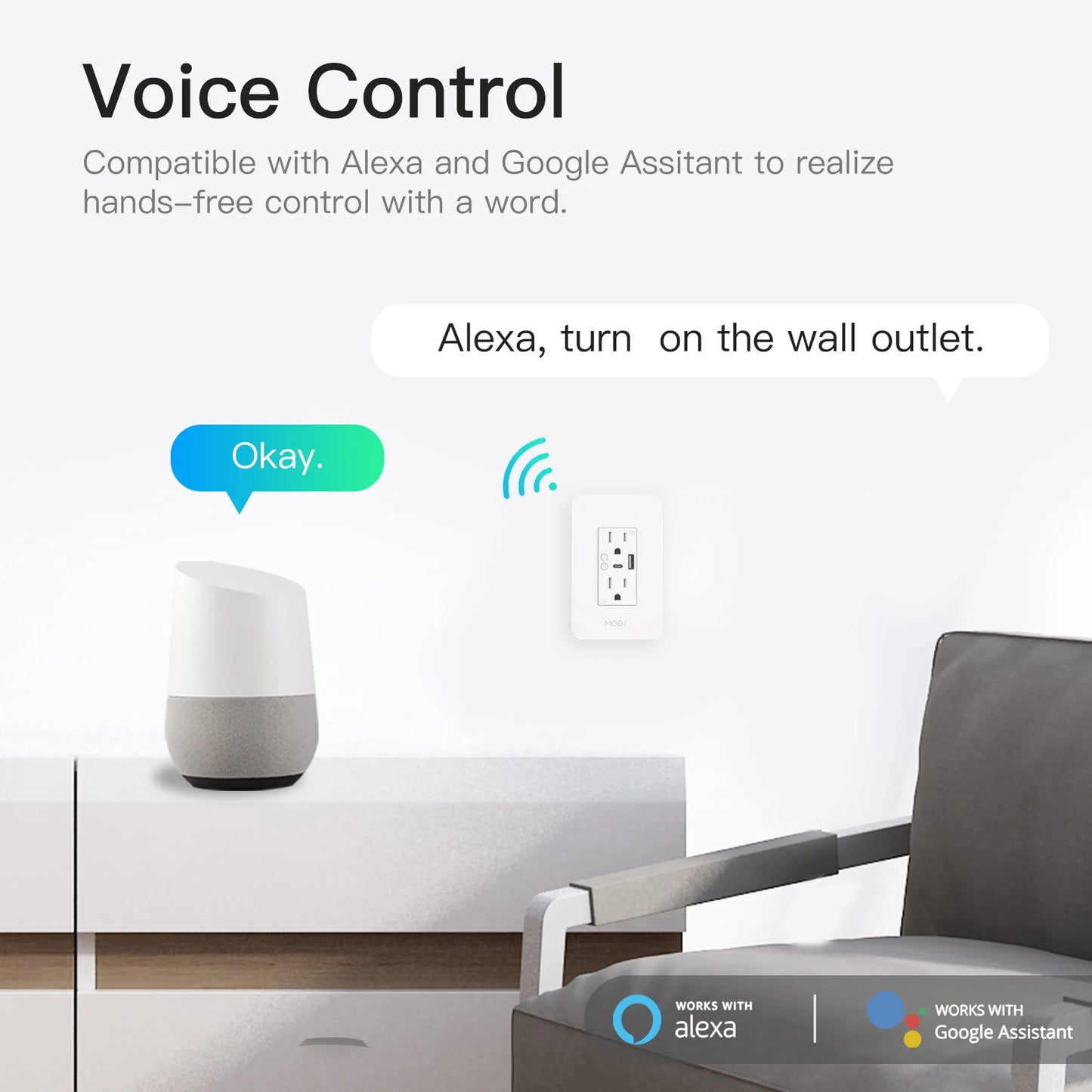 MOES WiFi Smart Wall Socket Type C USB Dual Outlet