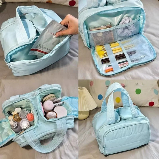 Multi Compartment Polyester Cosmetic Bag For Travel And Home Use