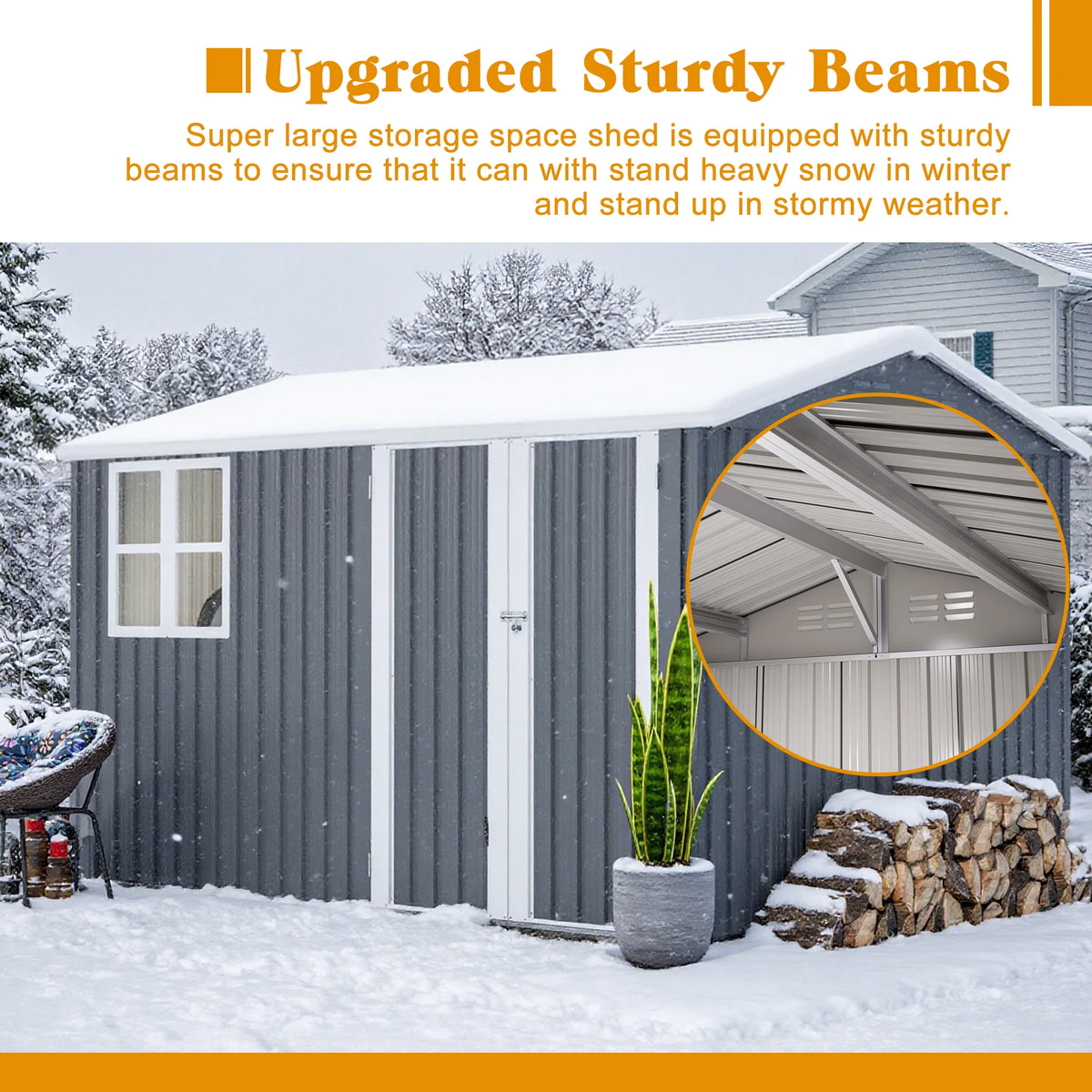GIHAUVIA Outdoor Steel Storage Shed With Lockable Doors