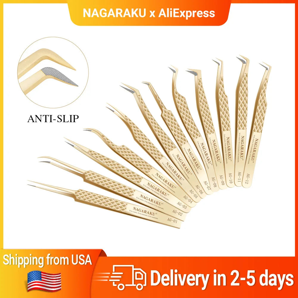 Nagaraku AG Eyelash Extension Tweezers For Volume Fans Fiber Tip