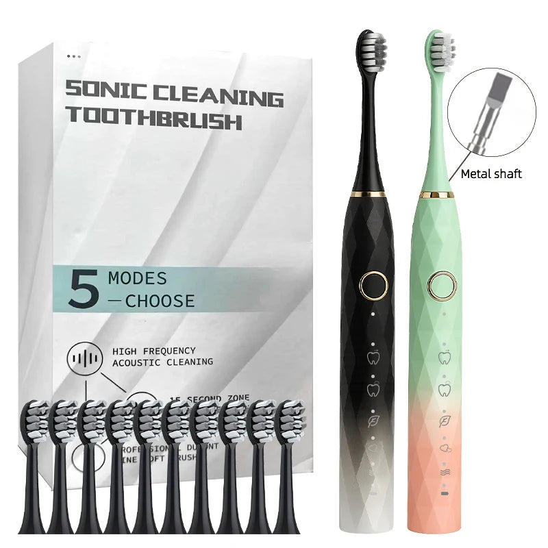 Electric Toothbrush Rotary Cleaning With Timer USB Rechargeable 10 Heads