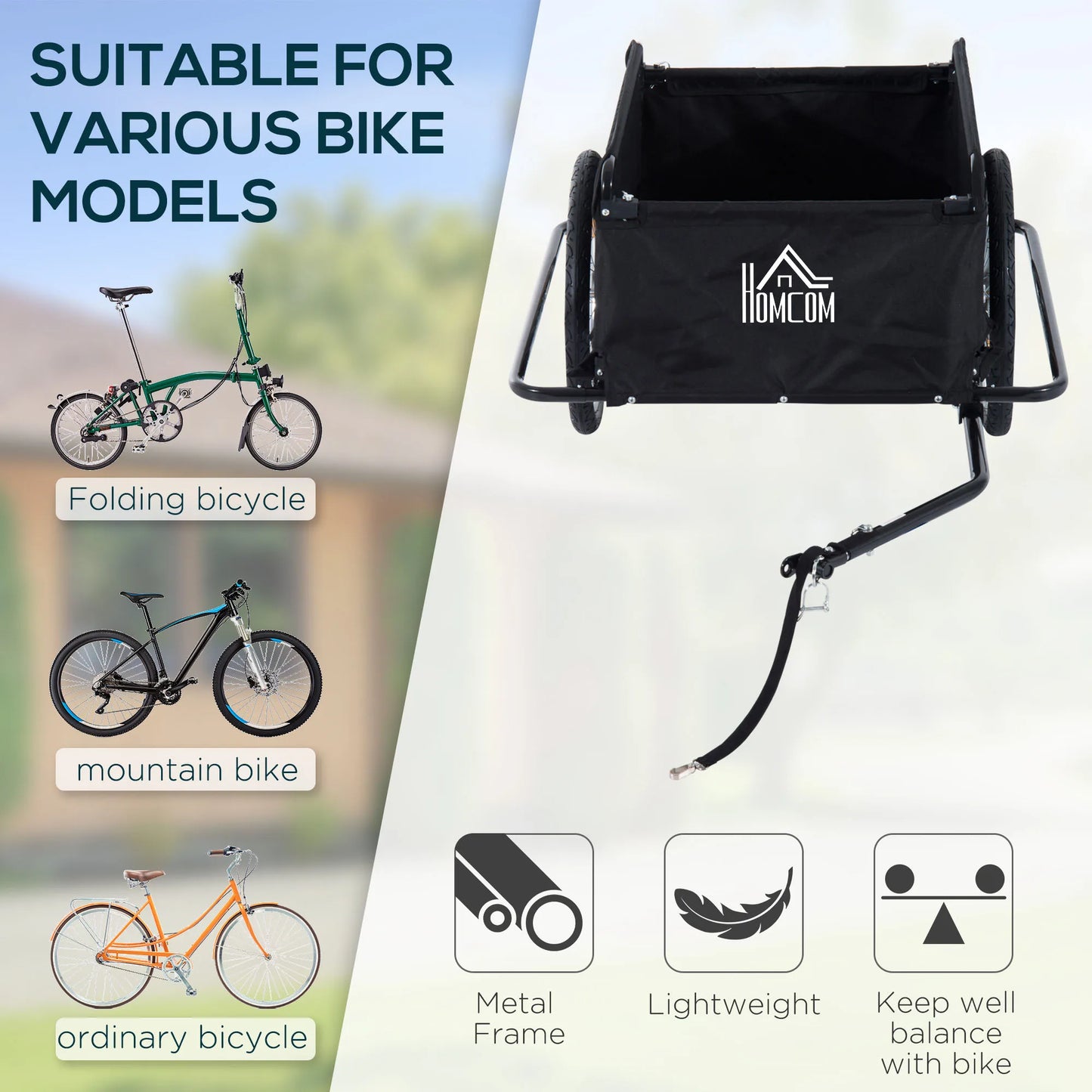 Outsunny Two-Wheel Bicycle Cargo Wagon Trailer With Folding Storage