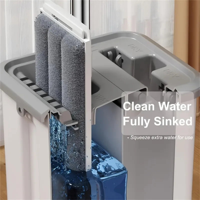 Hands-Free Flat Mop & Bucket Set with 4 Reusable Microfiber Pads, 360° Swivel, Long Handle for Floor & Wall Cleaning