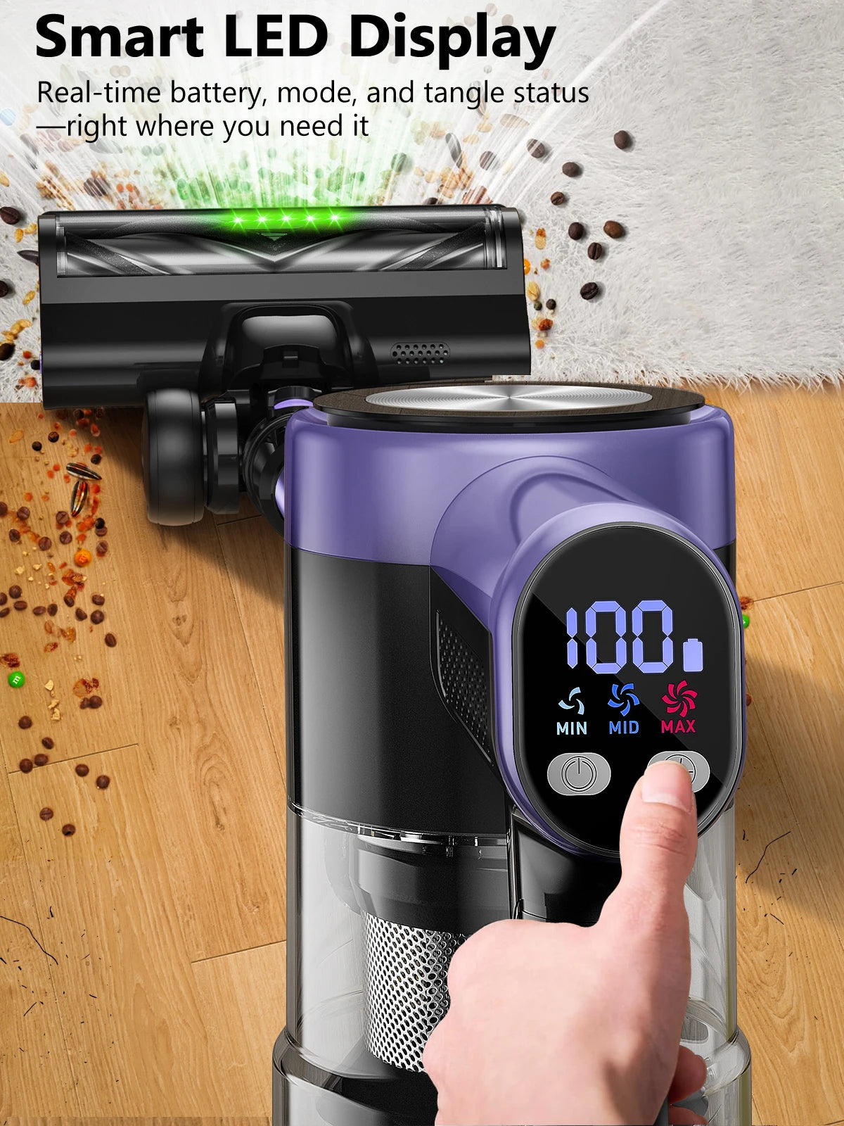 SUXIANGVAC Cordless Vacuum Cleaner 500W 55KPa Self Standing LED Screen