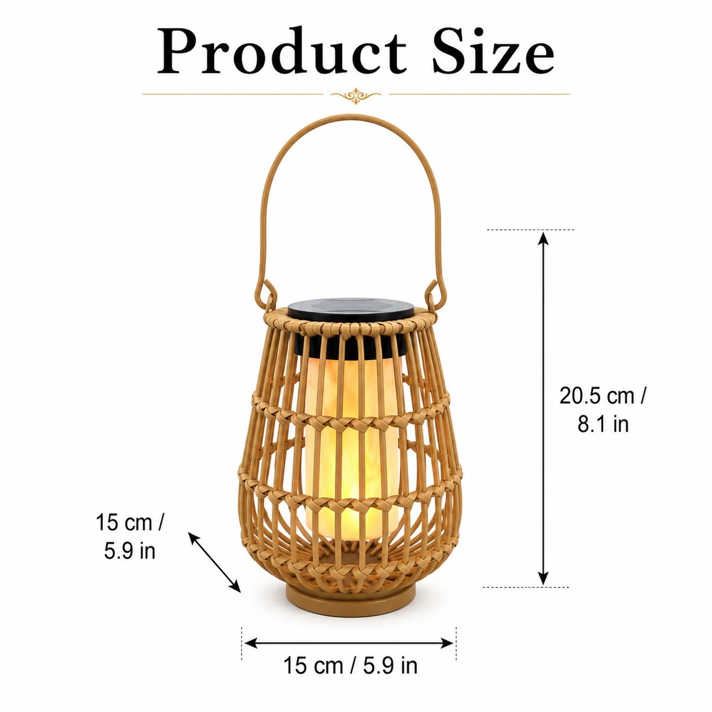 2 Pack Handwoven Rattan Solar Lanterns For Outdoor Garden Decor