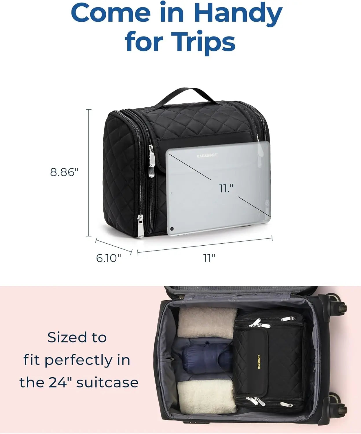 Makeup Organizer Bag With Hanging Hook Portable Large Capacity Cosmetic Case