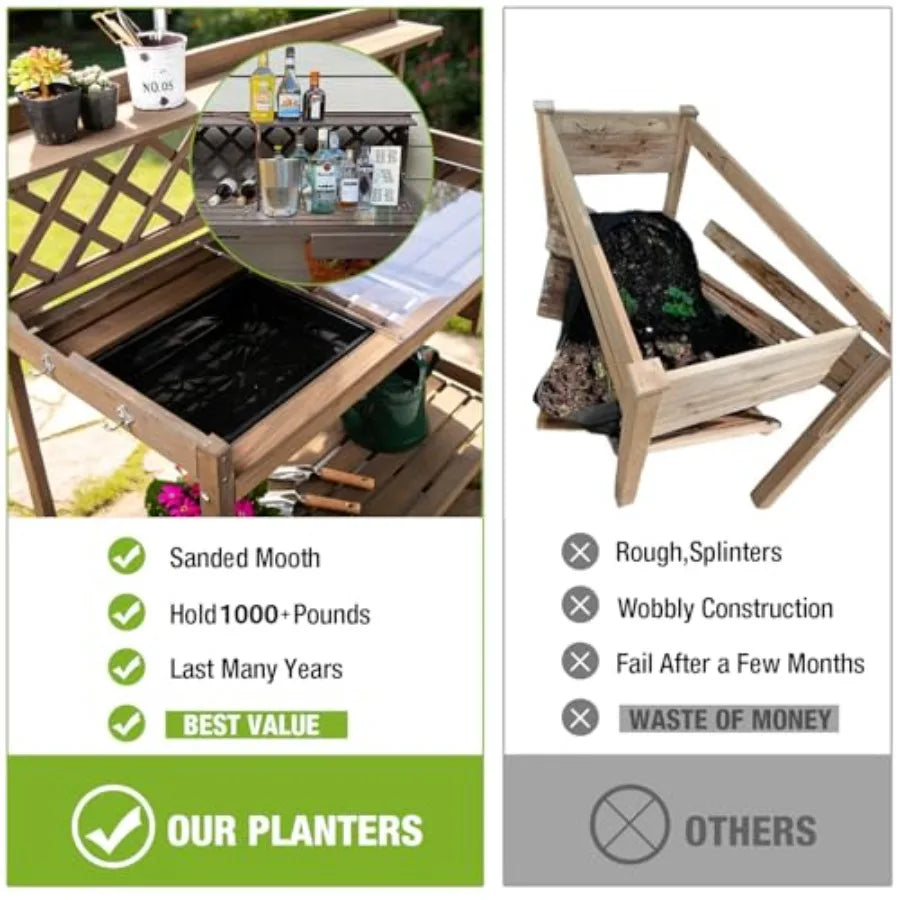 Outdoor Gardening Potting Bench With Sink Lid Storage Drawer