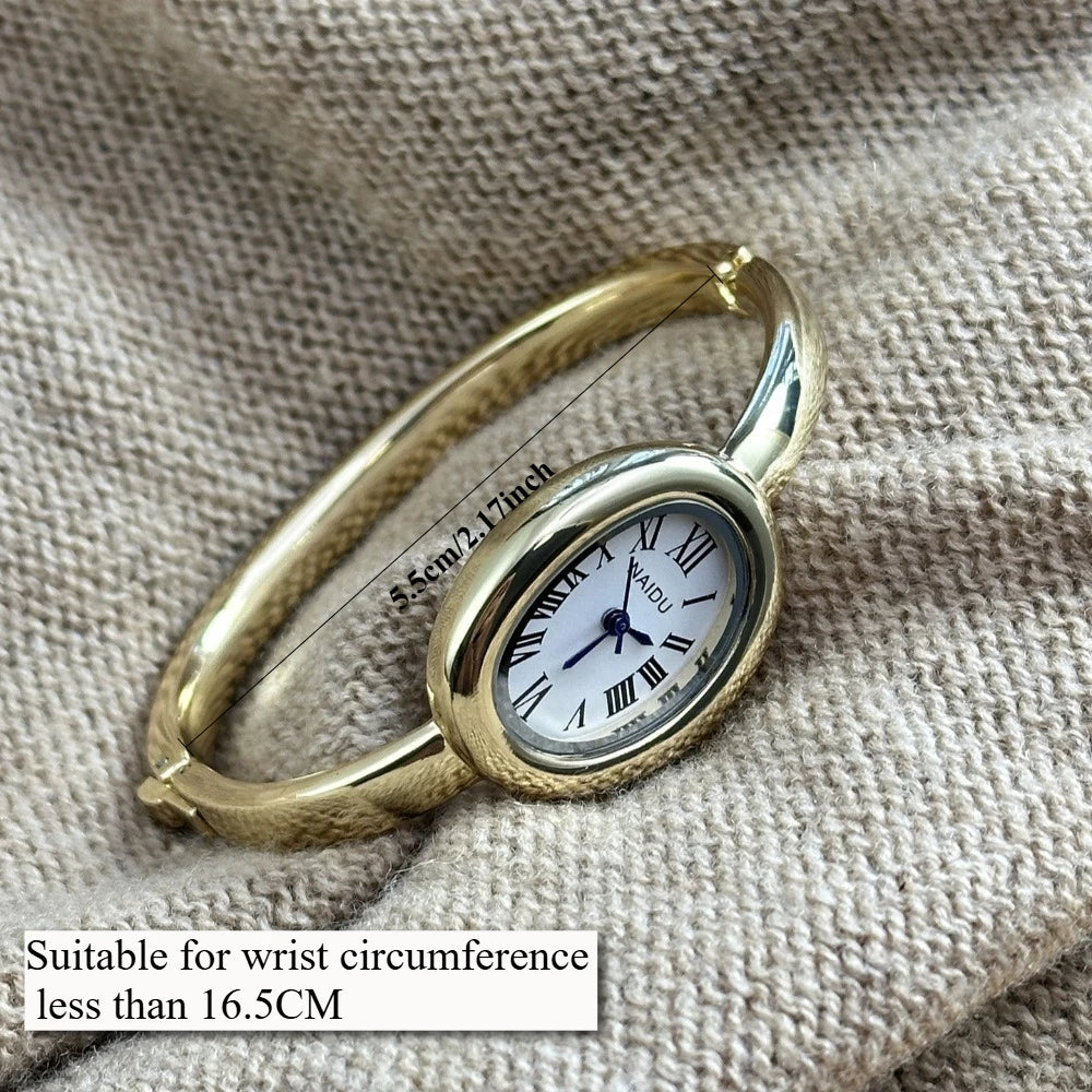 Zkceenier Stainless Steel Bracelet Watch Gold Dial Ladies Wristwatch