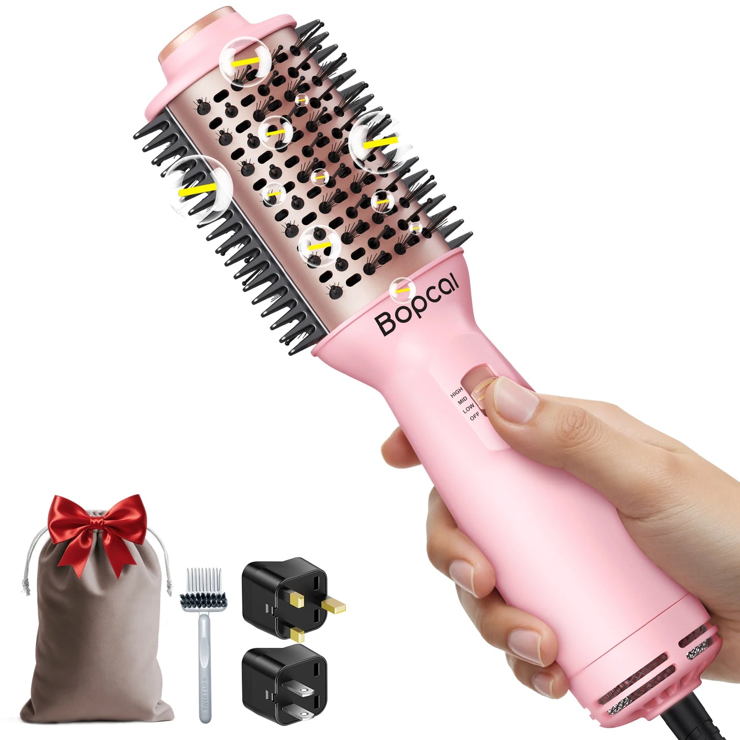 Blow Dryer Brush, Dual Voltage 100-240V Hot Air Brush, 4-in-1 Ionic Hair Dryer Brush for Blowout, Volumizing,Straightening