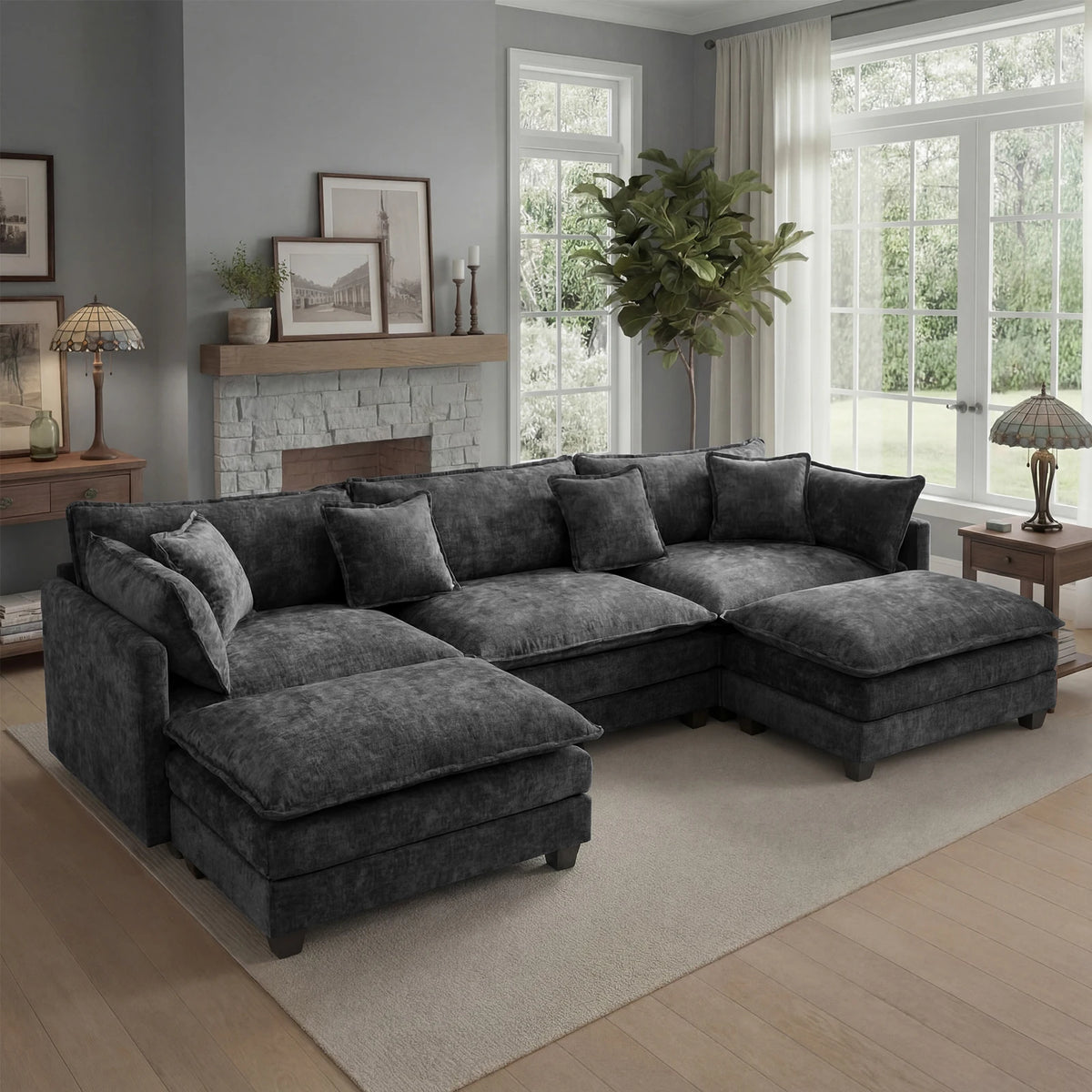 Modern Modular Sectional Sofa With Ottoman And Deep Seat Comfort