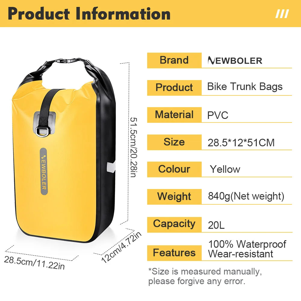NEWBOLER Waterproof Front Fork Bag 10L-20L Quick Release Bicycle Bag